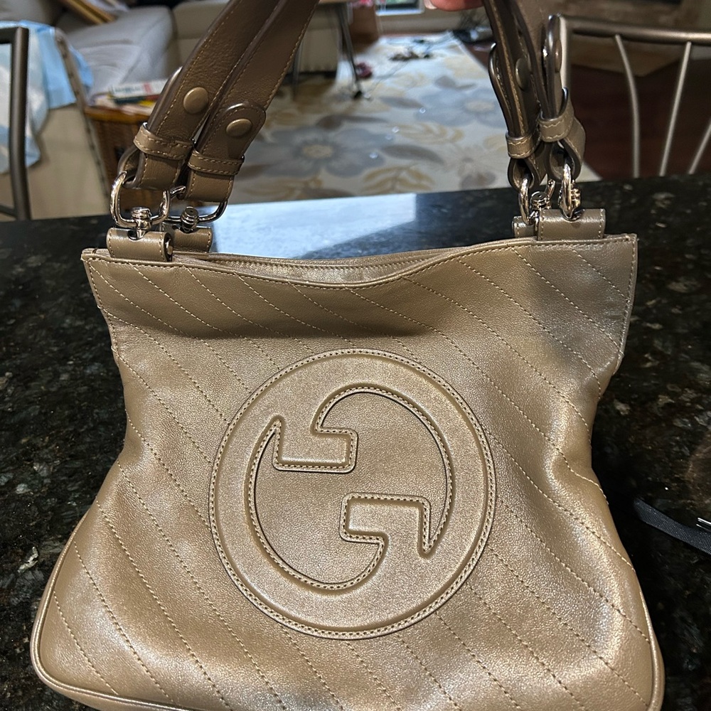 Gucci Olive Green Leather Shoulder Bag with Iconic GG Logo